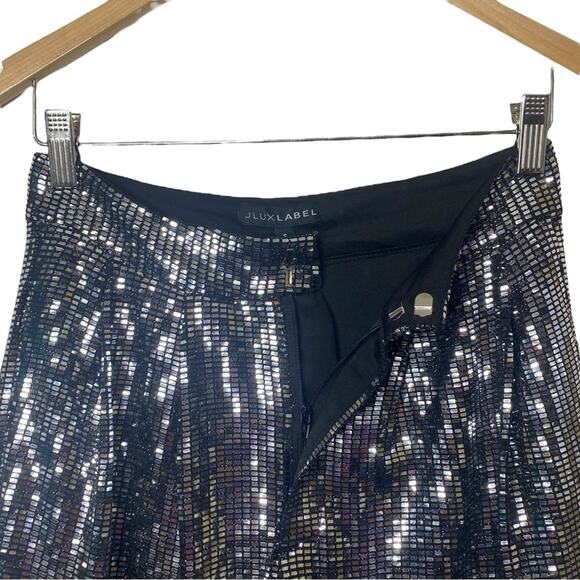 JLUXLABEL Silver Metallic Sequins Front Pleated Trousers Pants Wide-Leg Lined - Picture 5 of 11